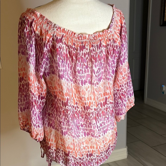 LOFT Women's Pink and Orange Smovhed 3/4 Sleeve Blouse Vibrant and Chic Size Med - Picture 3 of 3